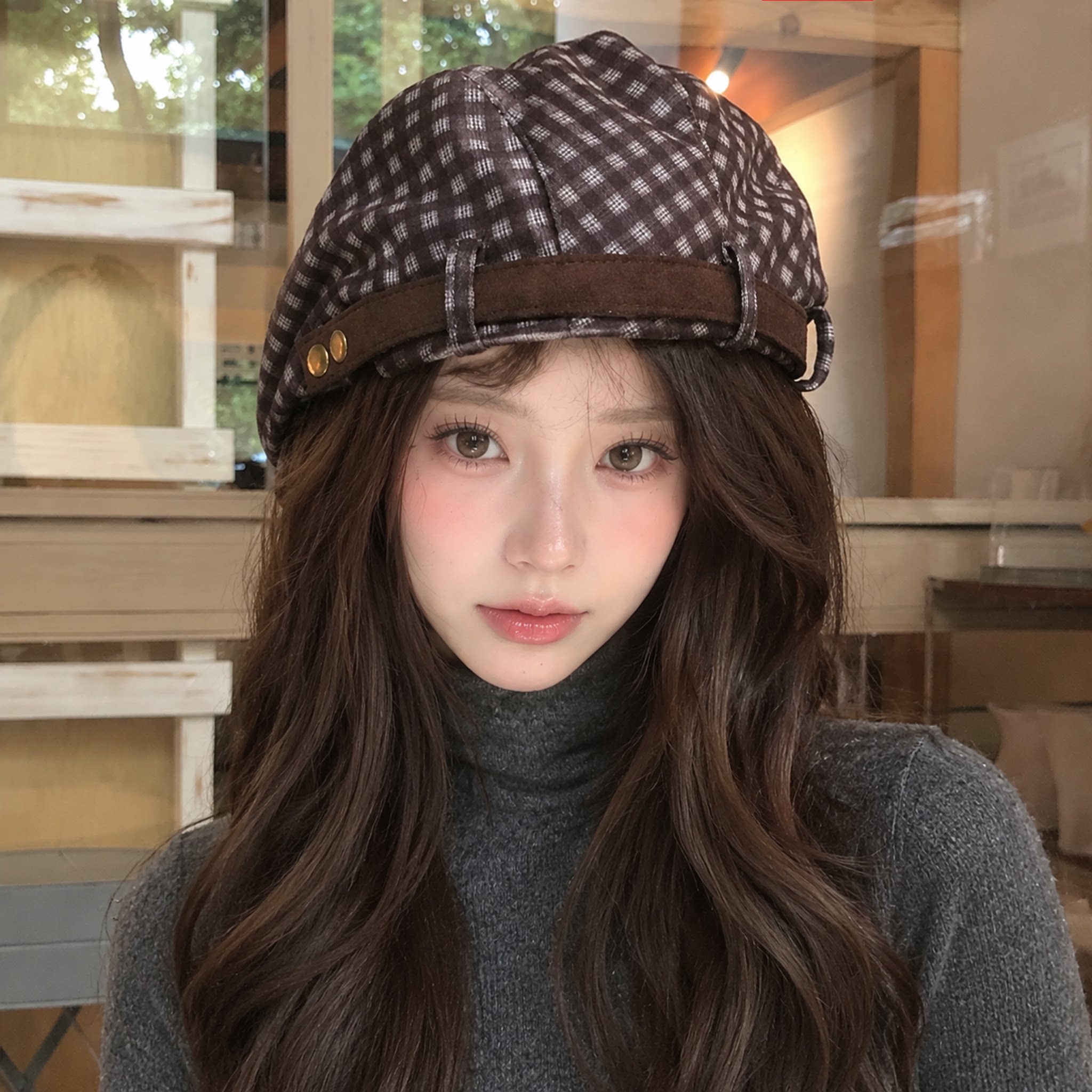 复古老钱风格纹前进帽女秋新款