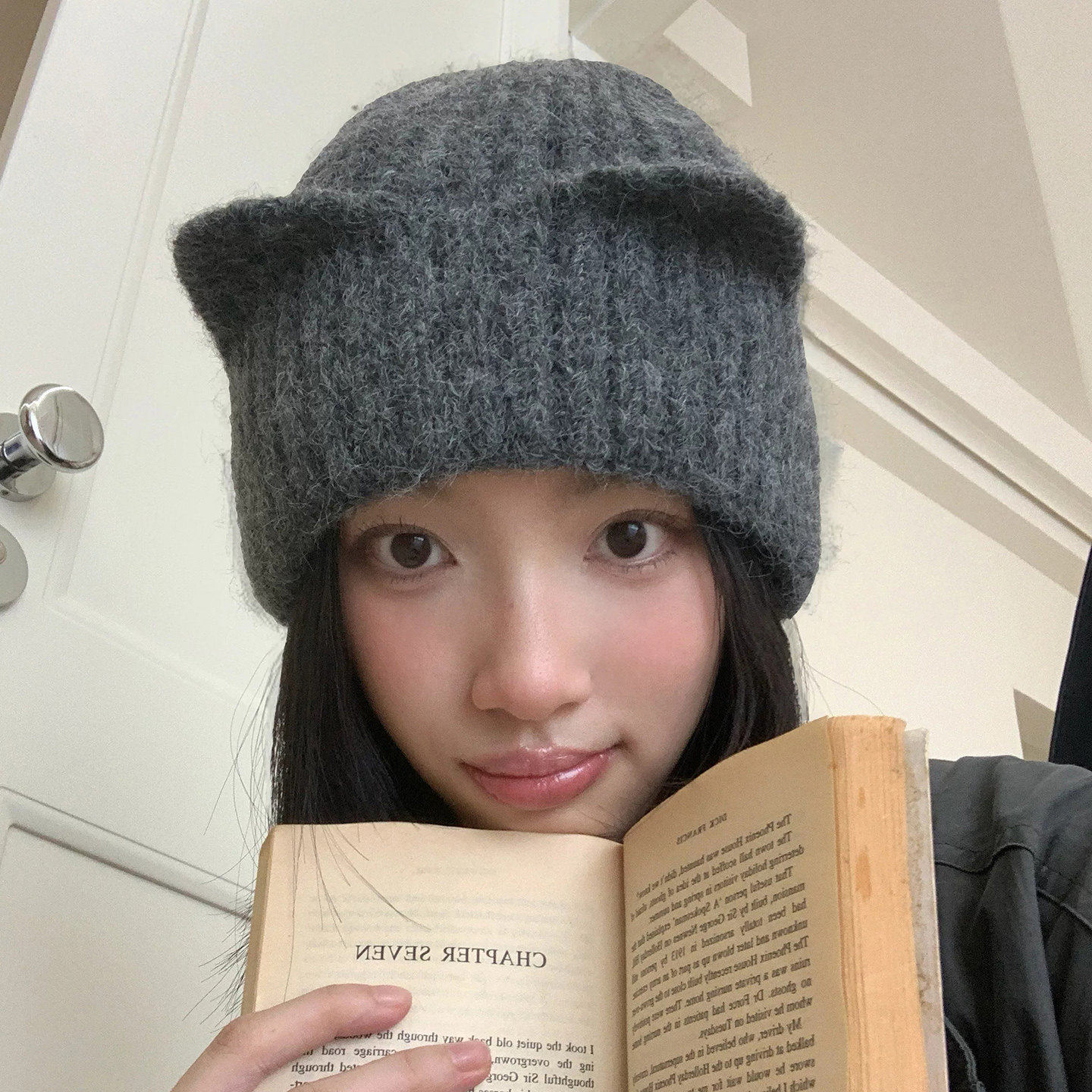 日系猫耳针织帽女秋冬保暖护耳帽