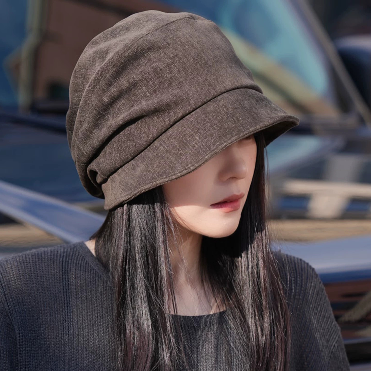 雪尼尔宽檐渔夫帽女显脸小百搭