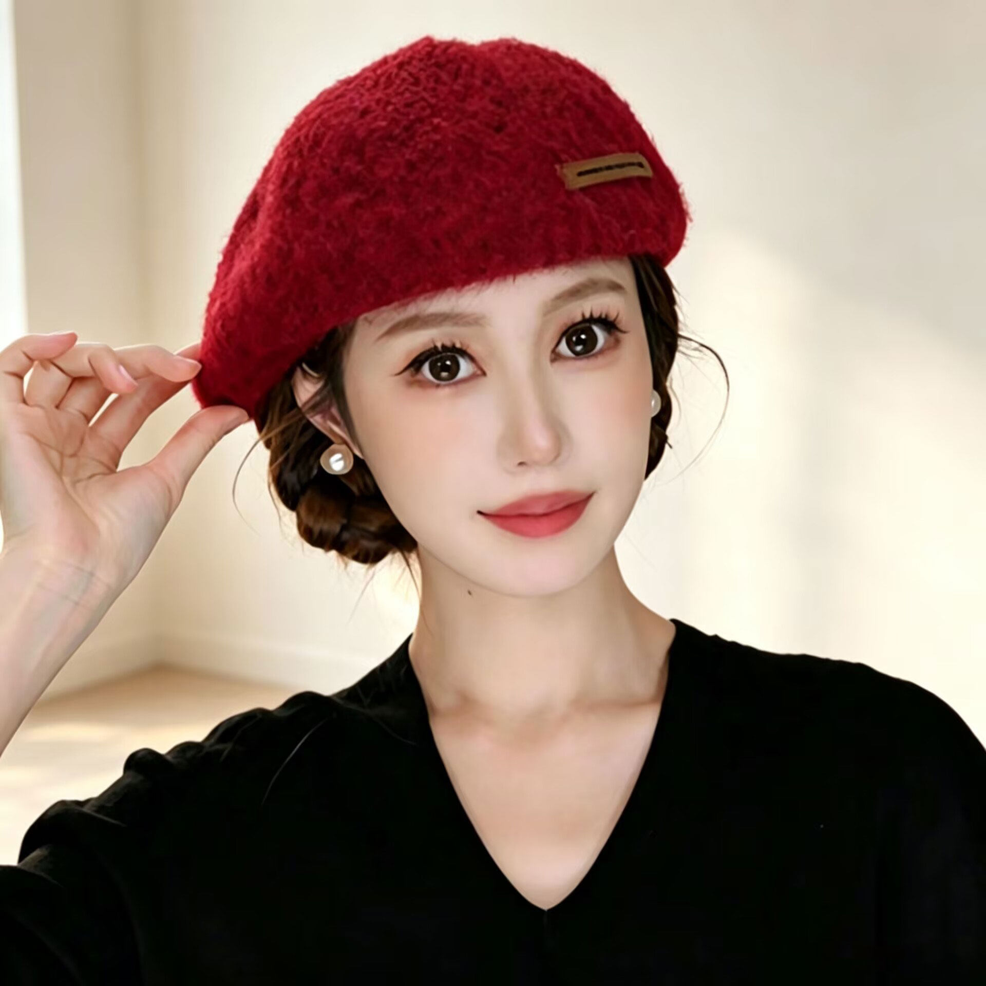 秋冬保暖复古毛呢女贝雷帽显脸小