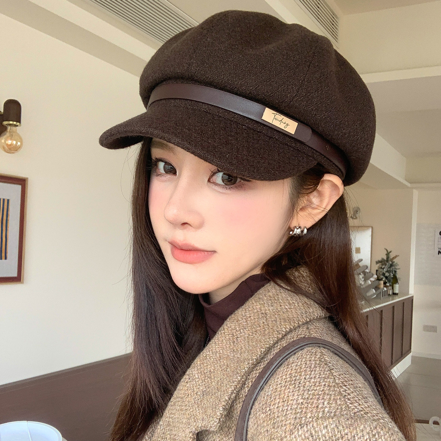 英伦复古显脸小秋冬八角贝雷帽