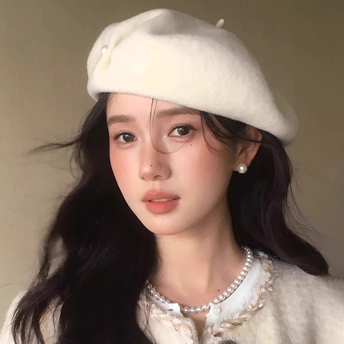 韩系宽松大头围毛呢贝雷帽