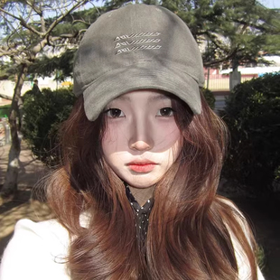 韩系简约高级灰刺绣鸭舌帽子女春秋季百搭显脸小素颜时尚棒球帽男