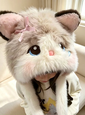 冬季女可爱毛绒猫耳保暖护耳帽