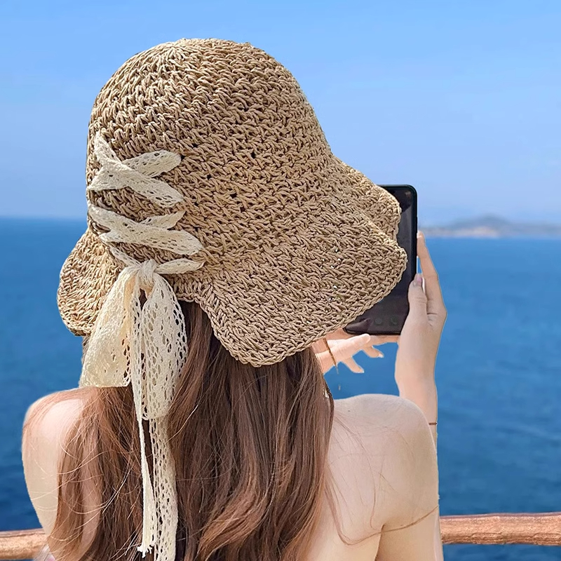 遮阳帽防晒草帽子女2025手工编织渔夫帽夏季沙滩海边度假太阳帽潮