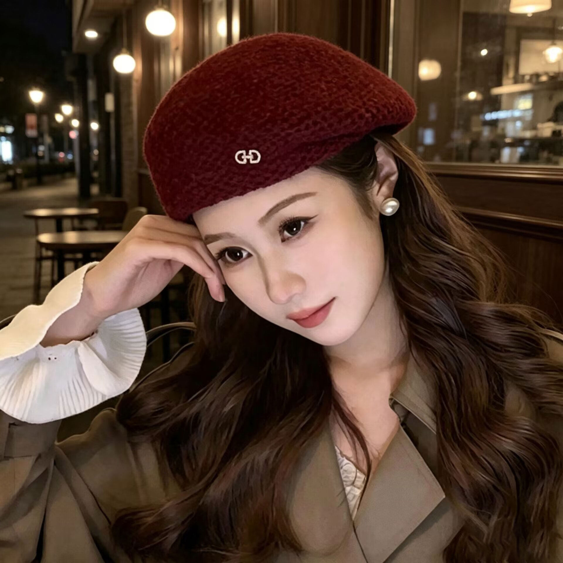 秋冬保暖羊毛针织贝雷帽女显脸小