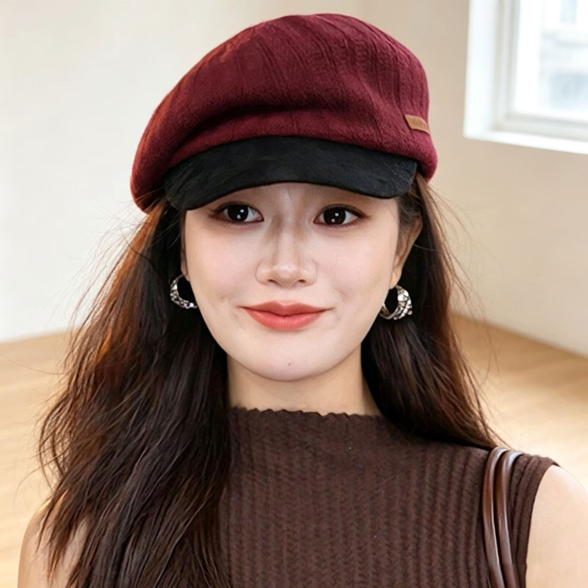 英伦复古秋冬针织贝雷帽女显脸小