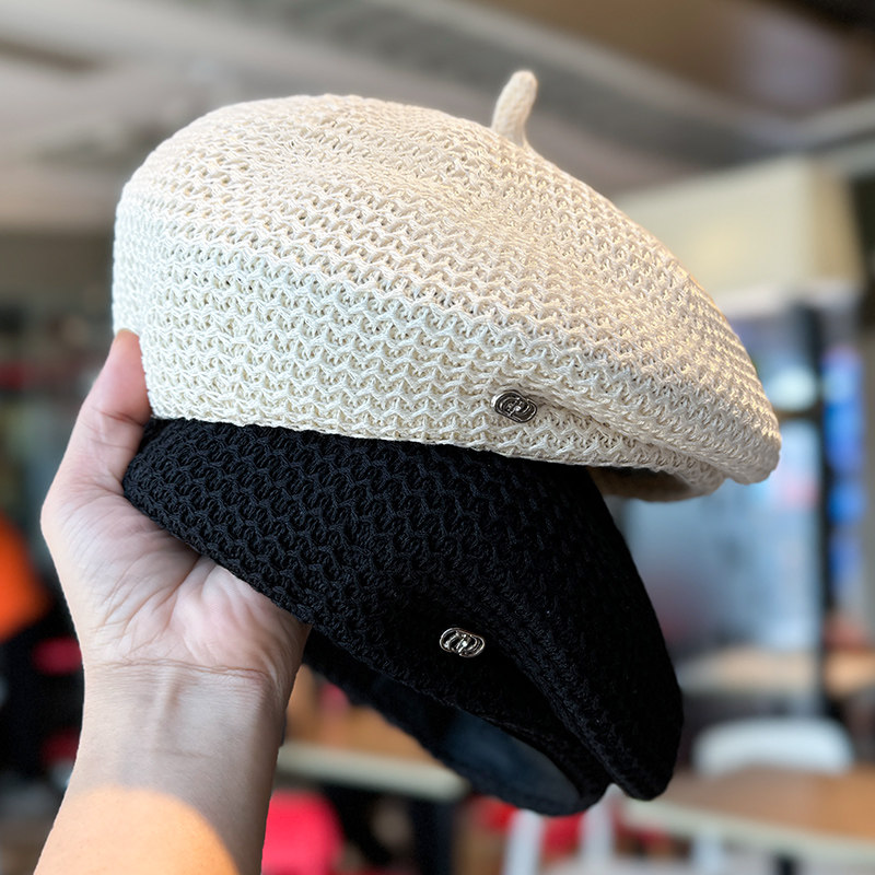 日本设计定型压褶贝雷帽子女百搭显脸小春夏季牛奶丝透气画家帽夏