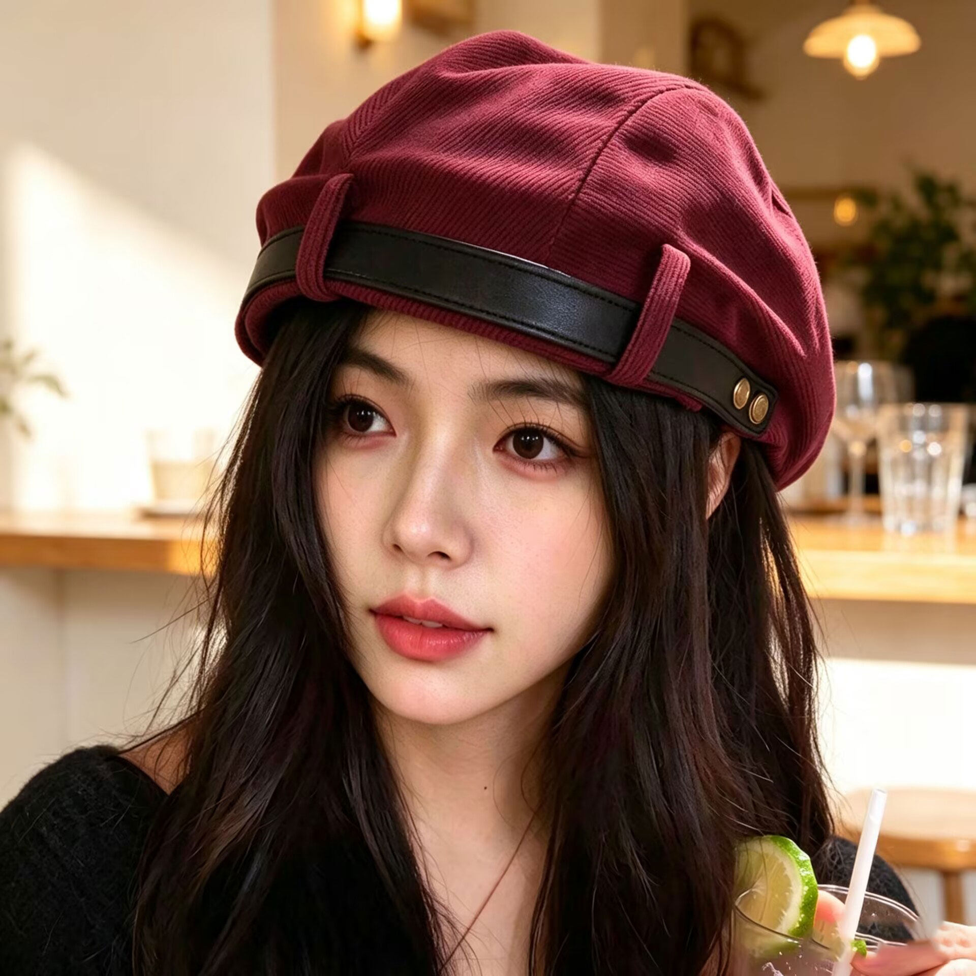 秋冬女款复古显脸小贝雷帽