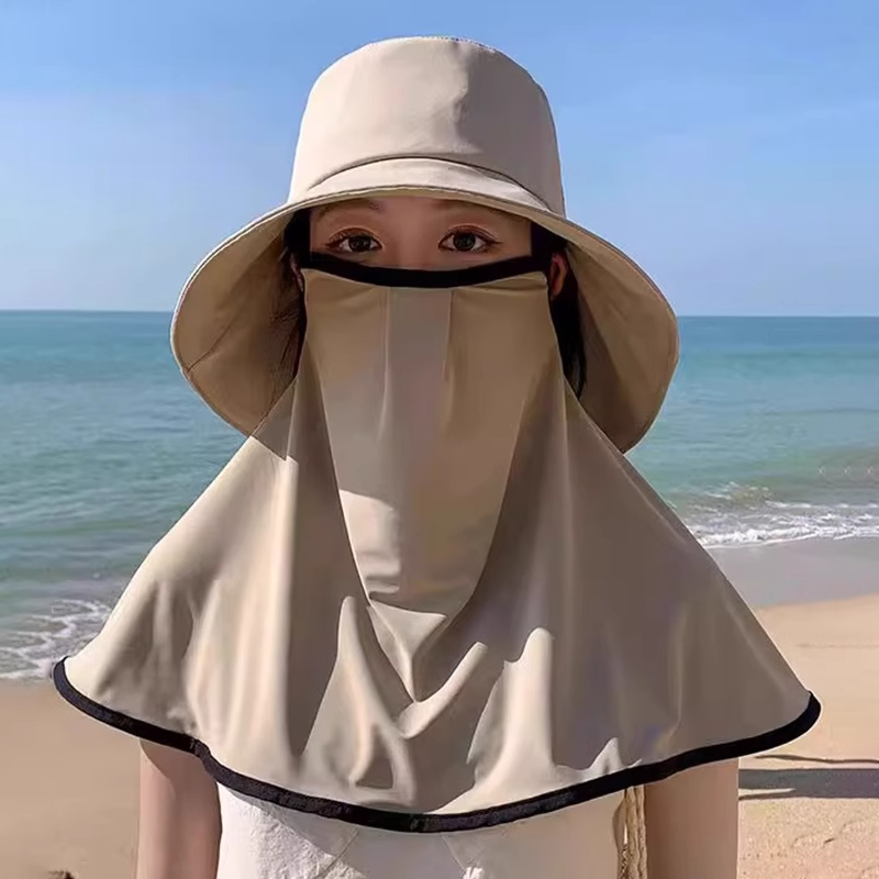 大帽檐防晒帽子女款2025新款面罩护颈一体遮阳帽户外骑车太阳帽子