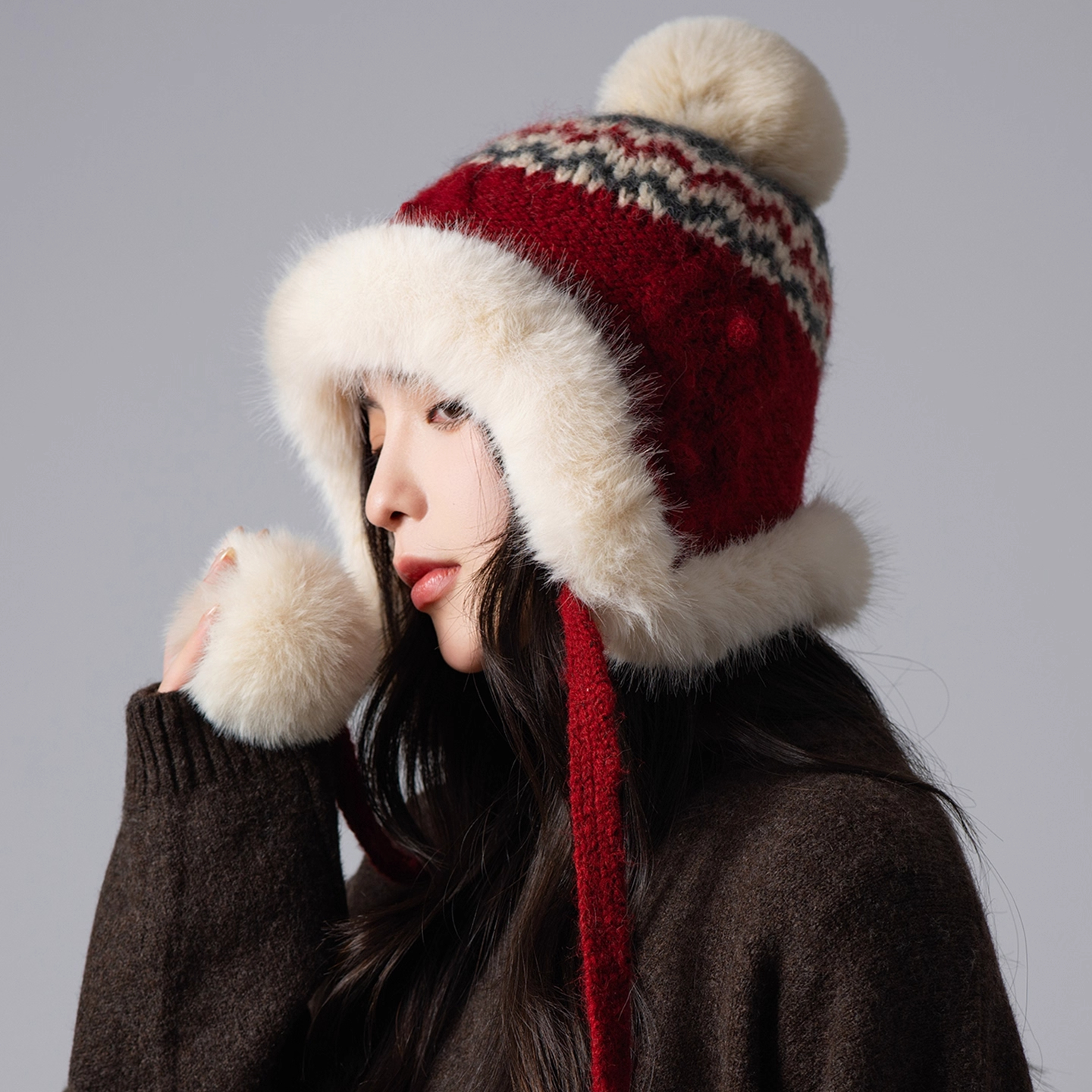 费尔岛复古提花针织帽秋冬保暖帽