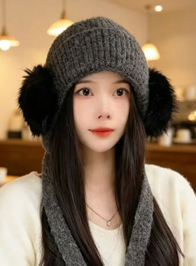 韩系秋冬女护耳保暖针织帽