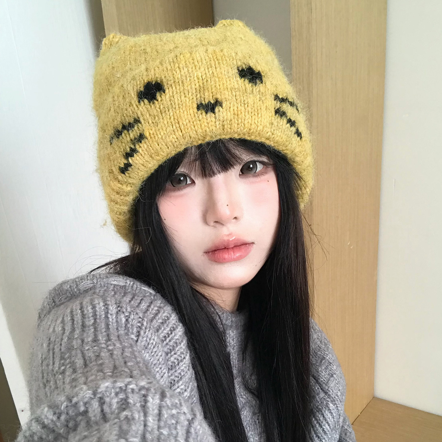秋冬韩系猫耳针织保暖护耳帽女