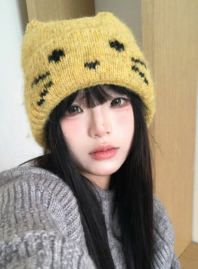秋冬韩系猫耳针织保暖护耳帽女