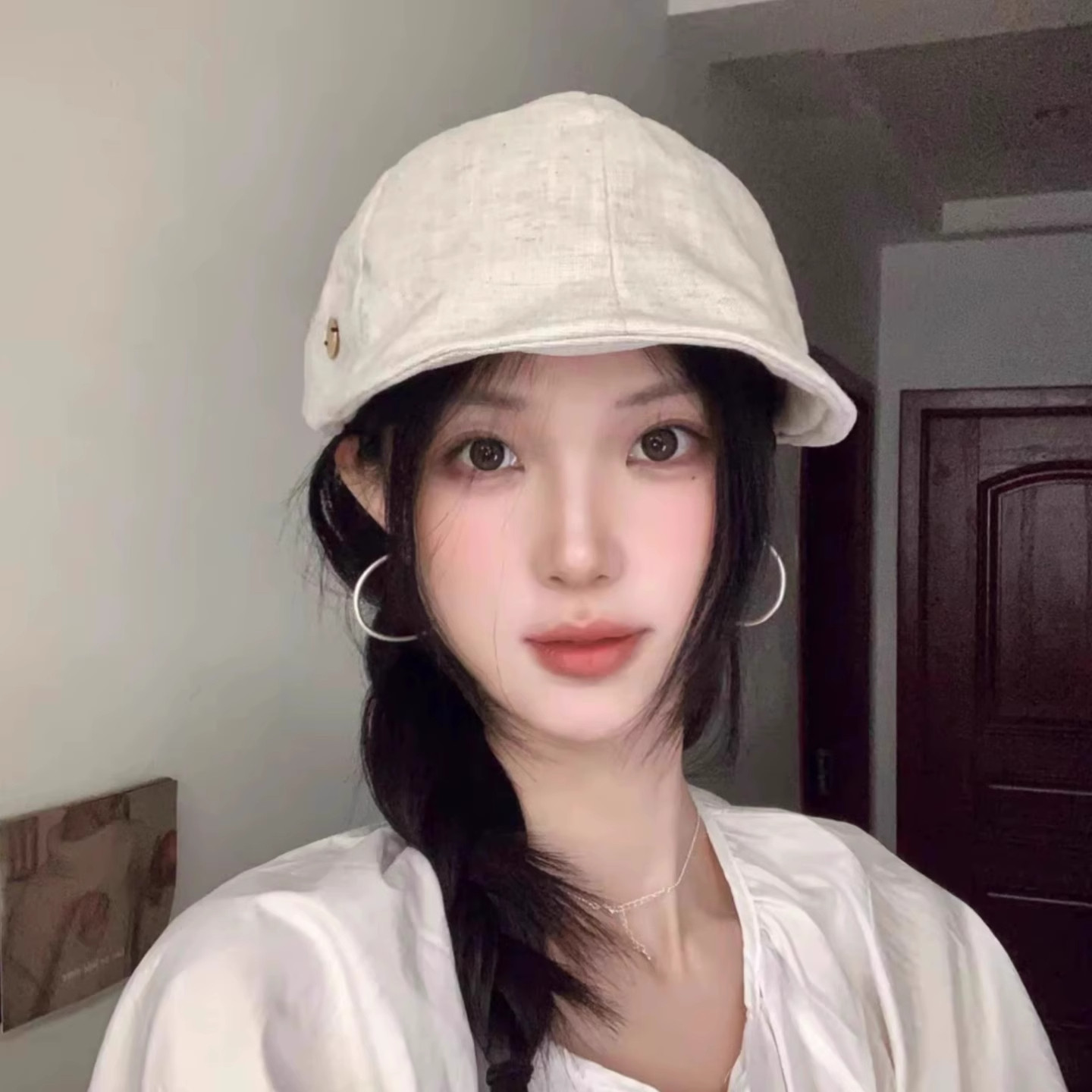 春秋季复古纯色棉麻鸭舌前进帽子女显脸小透气轻薄贝雷帽报童帽潮