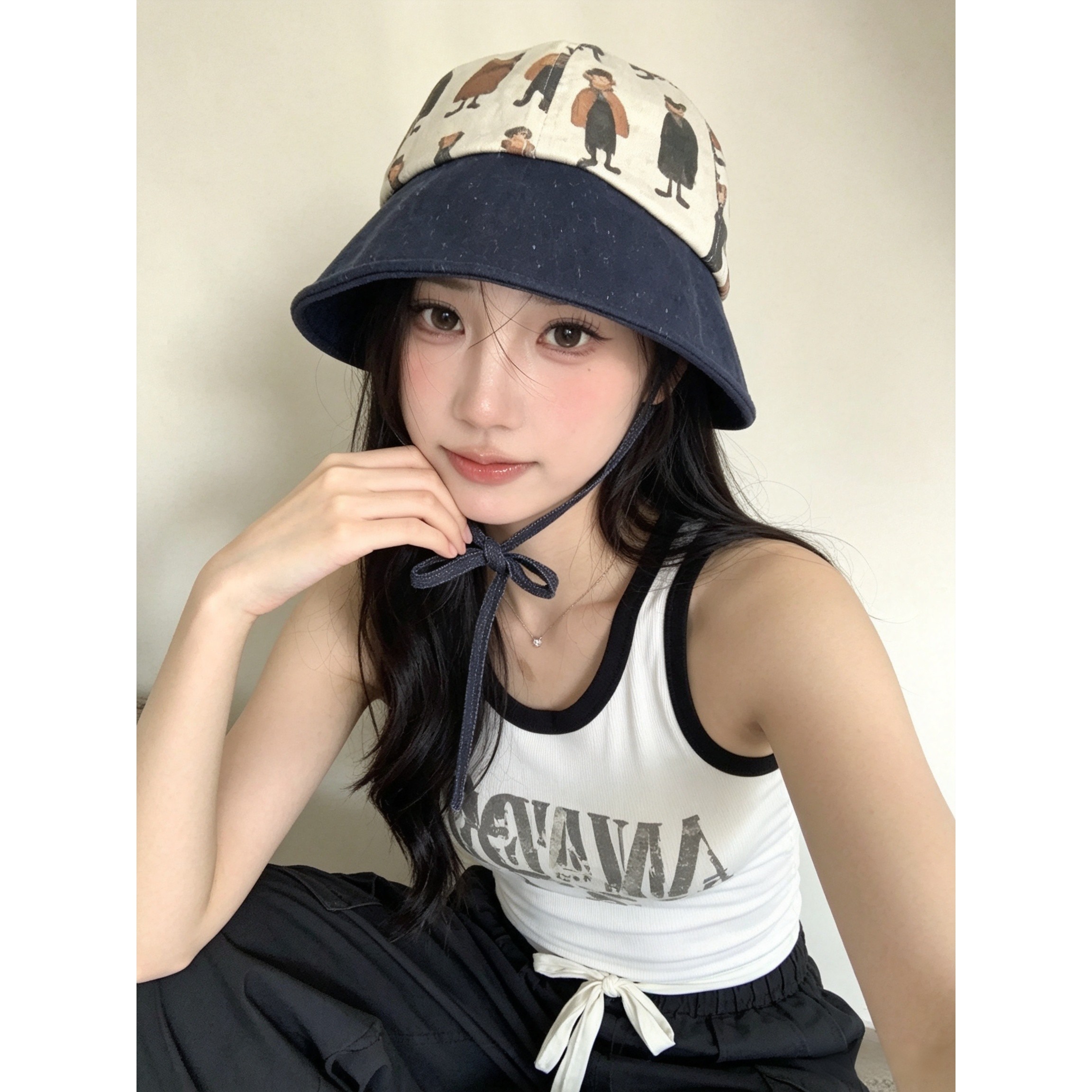 日系涂鸦渔夫帽女春夏透气遮阳
