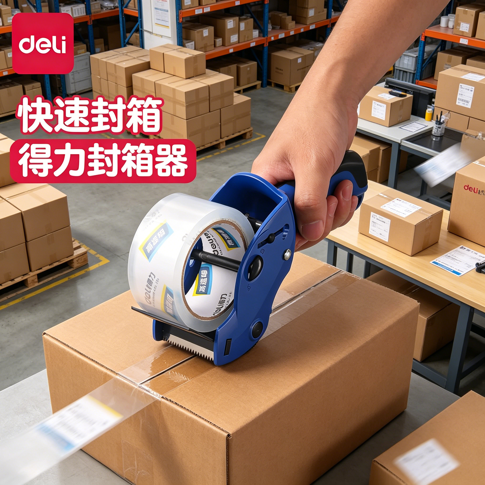 得力803封箱器封箱机胶带快递打包工具封口胶宽胶带打包器透明胶带切割器胶带机手用手动大号打包机封口机