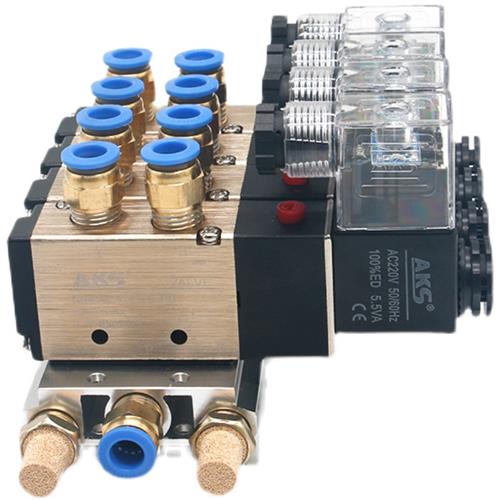 速发二位五通电磁阀组4V210-08/AC220V/24V/二三四五十位/配8mm接