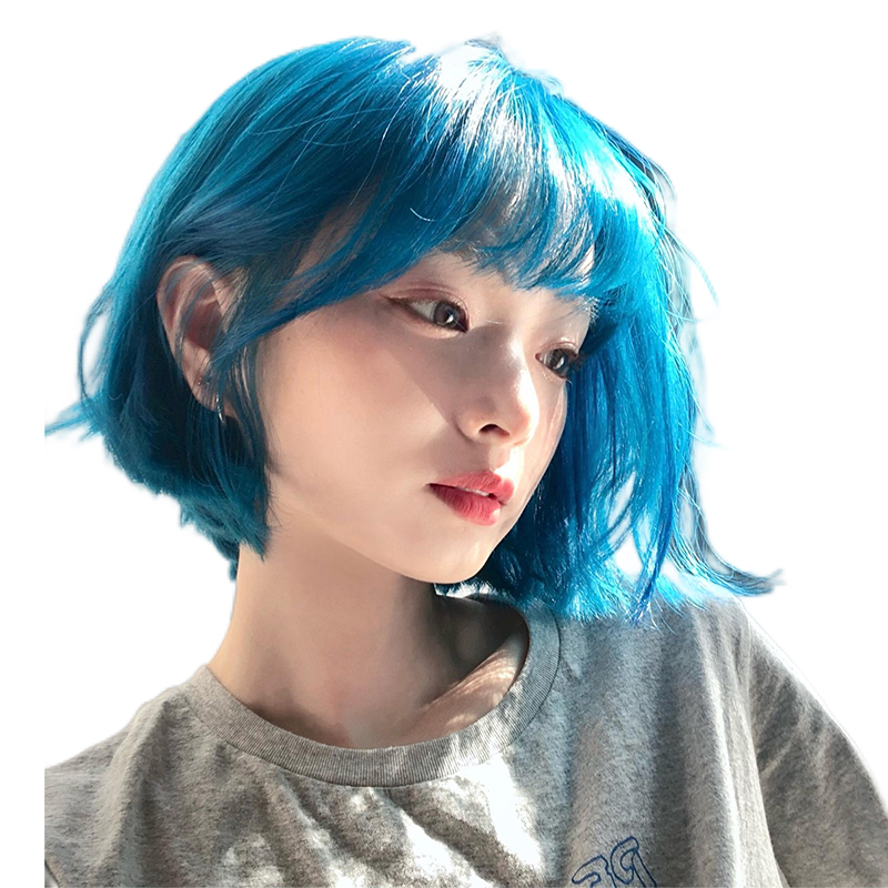 速发小鱼苗夏日新款海蓝色JK假发短发全头套发色团头短直发