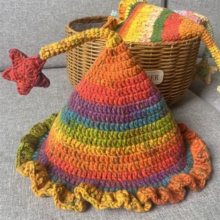 精灵帽材料包手工编织尖尖帽毛线儿童帽子毛线帽钩织diy婴儿宝宝