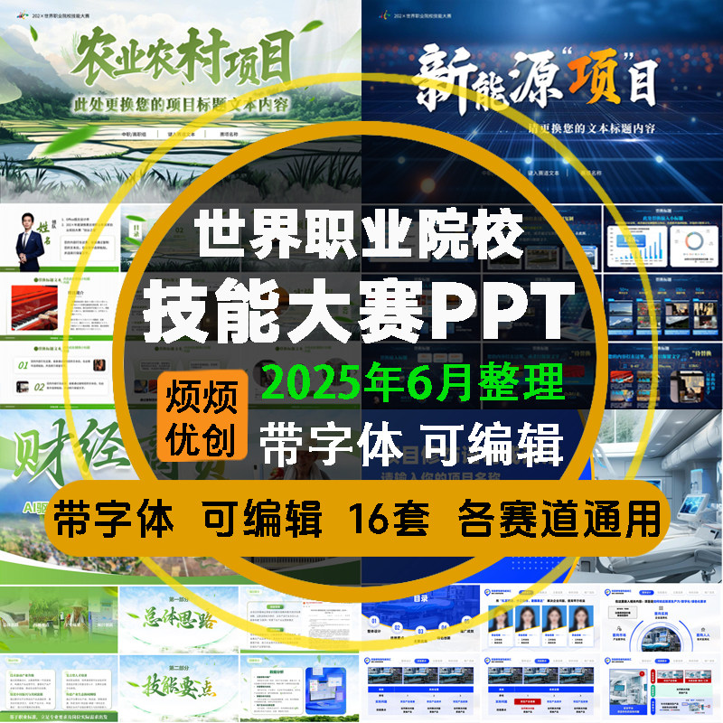 世界全国职业院校技能大赛PPT模板资料逐字稿全赛道高级感可编辑