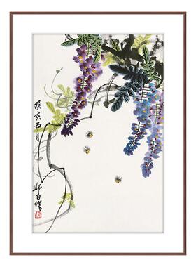 中国风水墨花鸟画纯手工装裱实木框画轻奢极简入户玄关画紫气东来