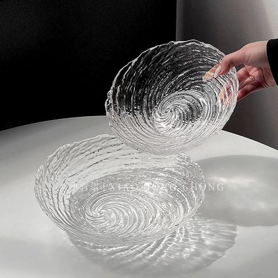感甜品碗糖水蔬菜沙拉高级水果盘家用客厅茶几不规则冰纹碗玻璃碗