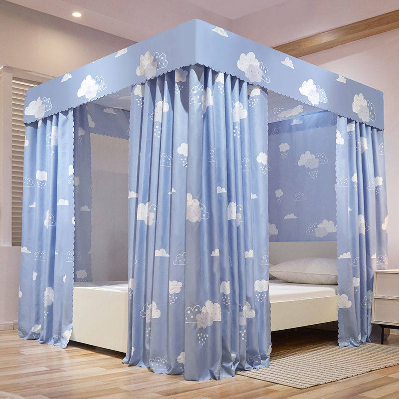 物理遮光加厚床帘蚊帐一体式床幔通用三开门公主风落地防尘全封闭