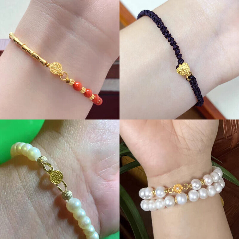 18k金古法金万能扣头吊坠扣手链项链连接扣子diy编绳手工饰品配件