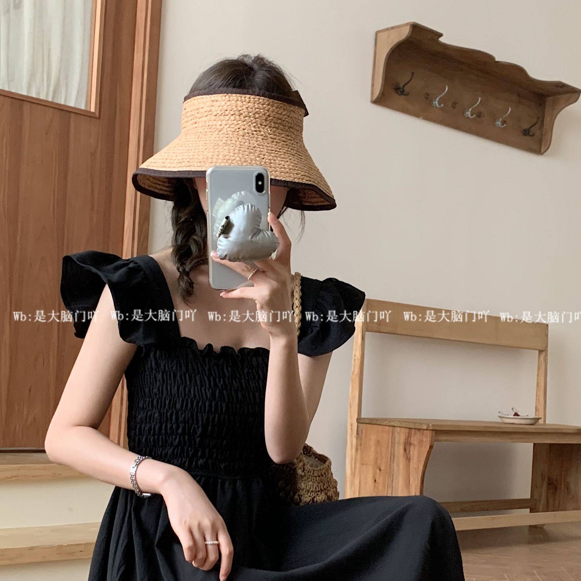 春夏韩版防晒遮阳空顶蝴蝶结大檐草帽可折叠沙滩小清新甜美太阳帽