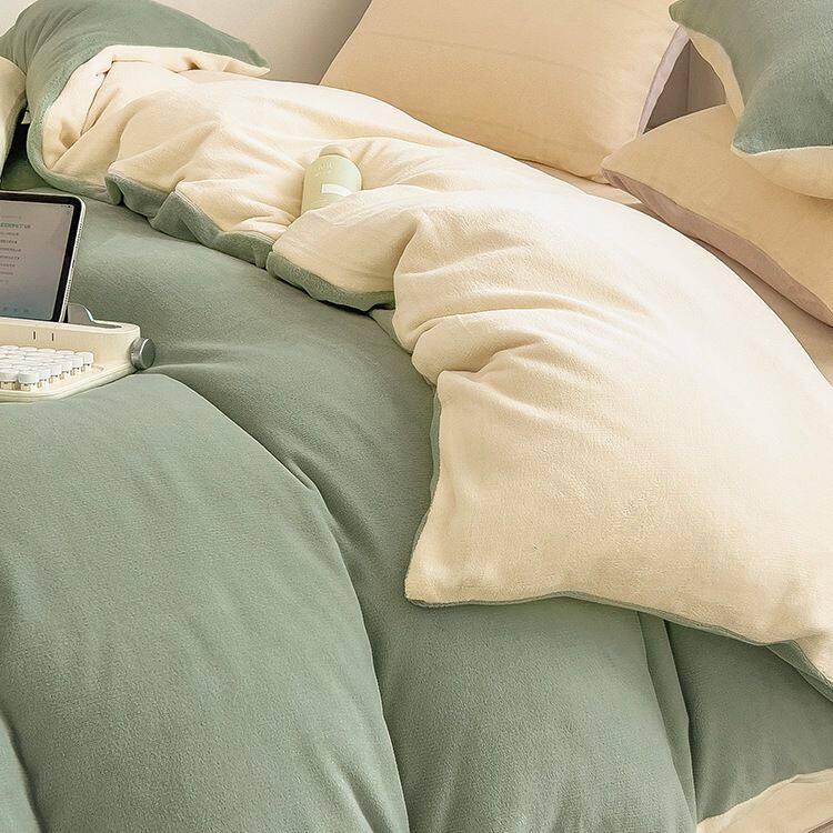 冬天床上牛奶绒四件套双面绒法兰珊瑚绒加厚被套床单冬季加绒三4