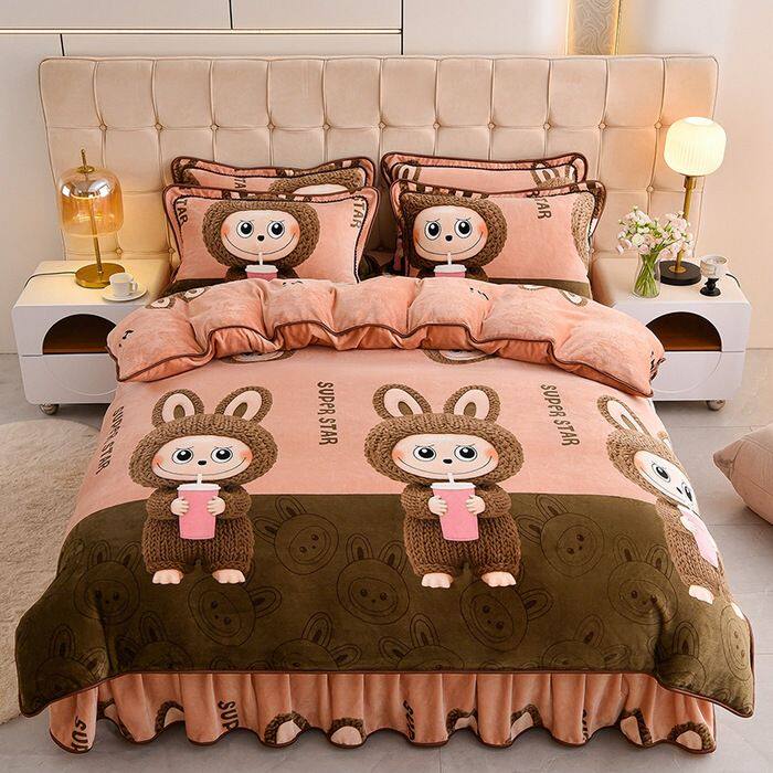 牛奶绒四件套床上用品床裙款加厚保暖防静电可水洗学生宿舍三件套