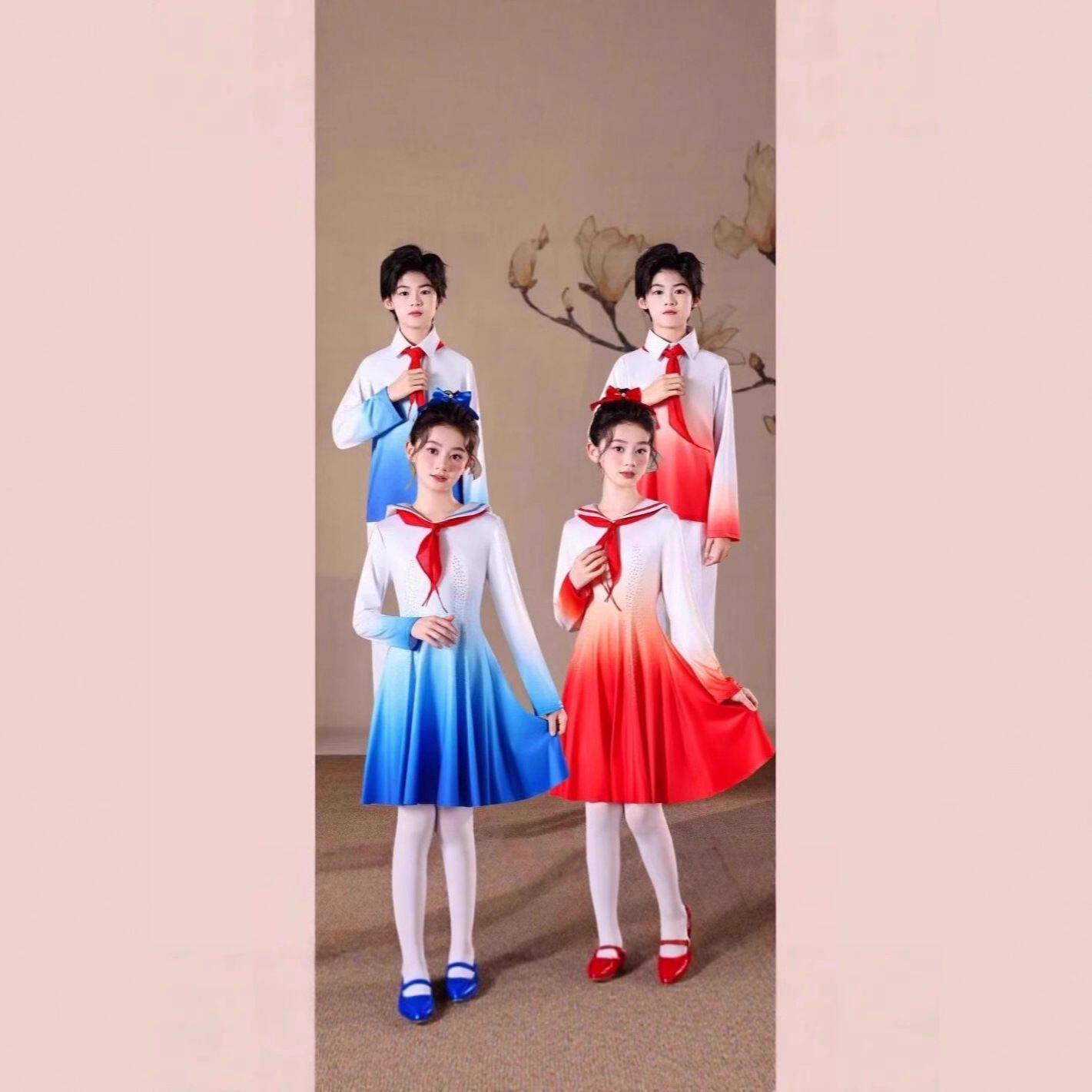 六一闪闪红星照我心儿童演出服中小学生红领巾长袖大合唱舞蹈表演