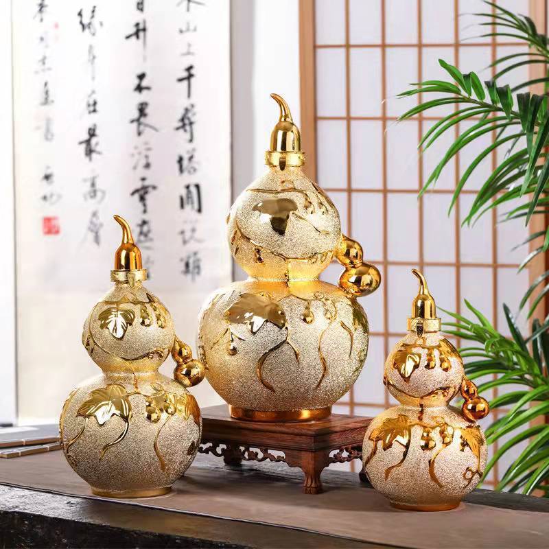 葫芦酒瓶家用酒坛子3/5/10斤装景德镇磨砂金空壶密封白酒酒具威东