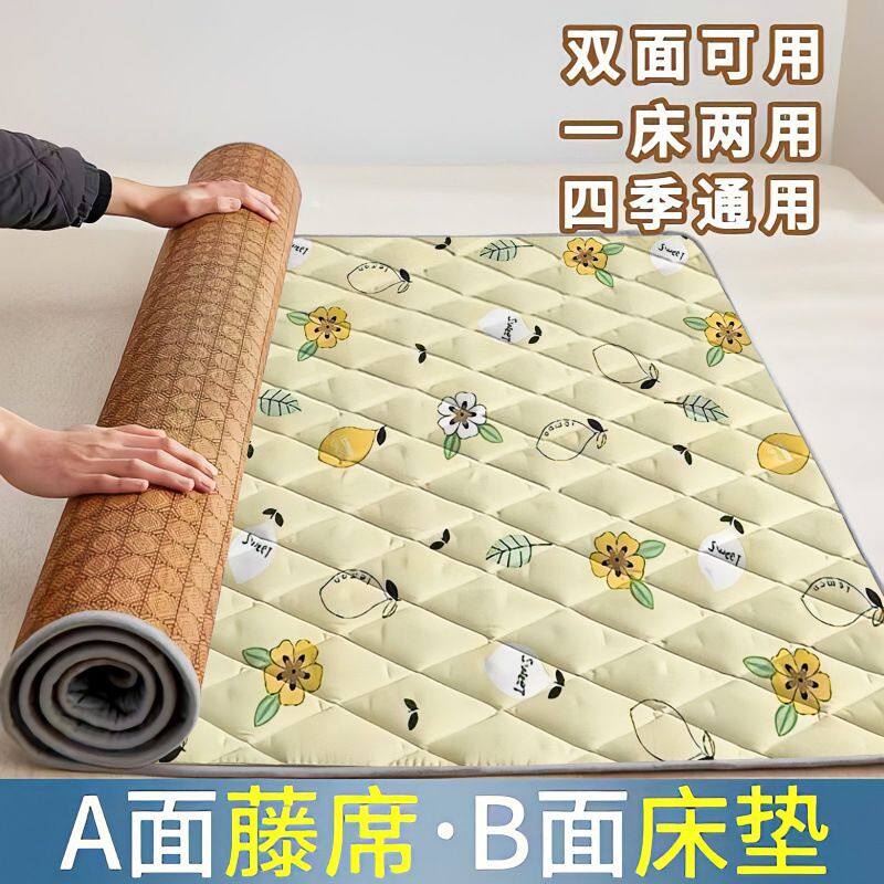 凉席夏天冰丝藤席冬夏两用家用儿童双面草席子学生单双人加厚地垫