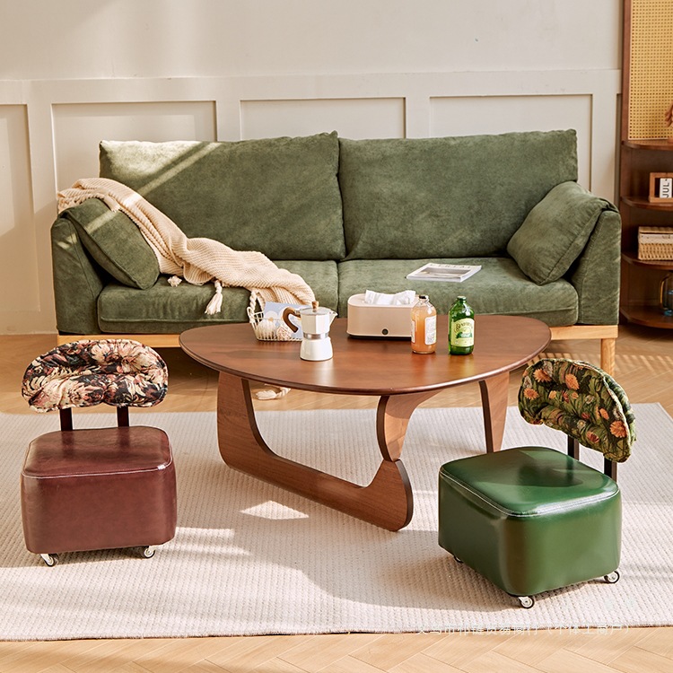 实木凳子家用靠背小椅子移动沙发凳软包换鞋凳万向轮板凳家用矮凳