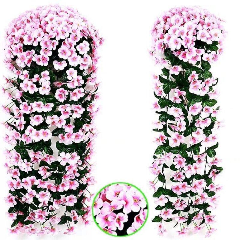 假花仿真花塑料花客厅卧室房间墙上花篮吊兰藤条挂墙遮挡装饰花藤