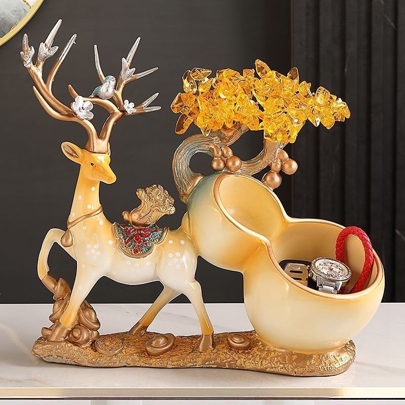 财福鹿轻奢遥控器钥匙收纳摆件门口客厅桌面柜台入户创意现代装饰