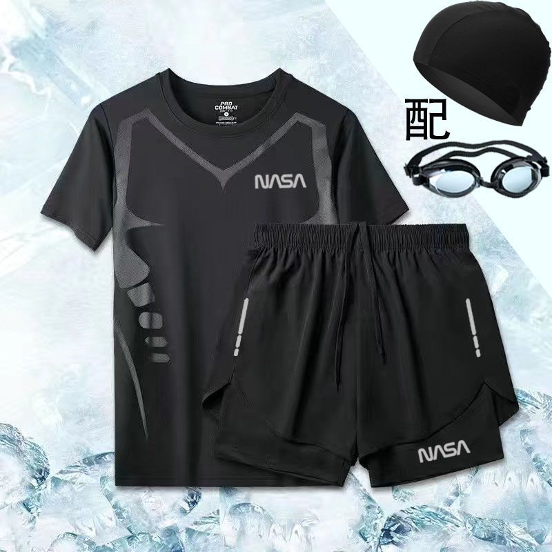运动温泉三分裤冲浪全游泳裤男女跑步防走光防晒沙滩套装泳衣平角