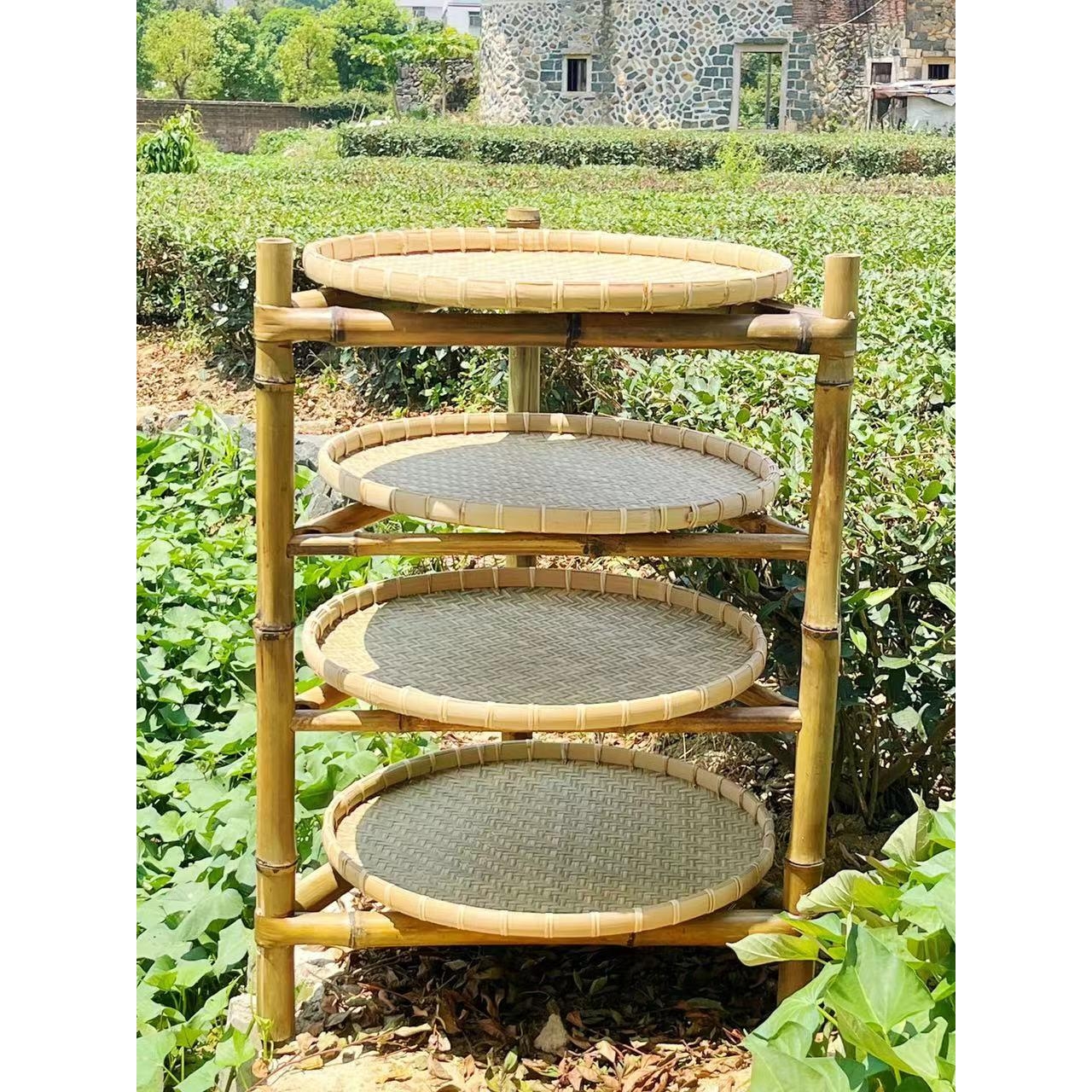 竹架子置物架竹编簸箕火锅架竹制品多层楠竹竹三脚架菜架子天然