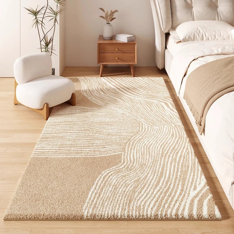 轻奢卧室地毯主卧房间床边毯民宿床前脚垫可机洗原木风地垫