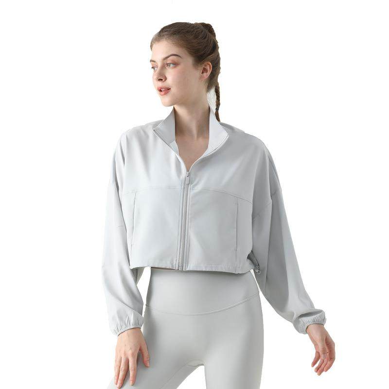 夏季凉感防晒外套女户外宽松休闲拉链运动上衣短款立领口袋健身服,户外/登山/野营/旅行用品,防晒衣,淘宝优惠券,粉丝福利购,淘宝优惠卷