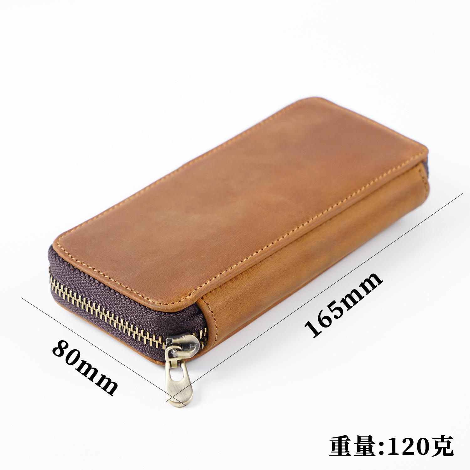 新品三支装拉链笔袋头层牛皮钢笔收纳包加大容量票据文具盒笔盒