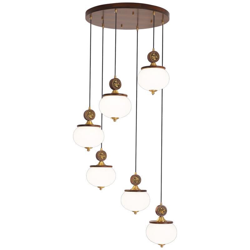 新中式旋全铜气楼梯长吊灯别墅复式楼0灯中国风简约大挑高转灯889