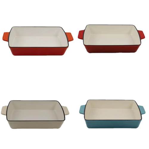 铸铁珐琅锅双耳无涂层长方形烤盘平底盘烤焗饭专用盘