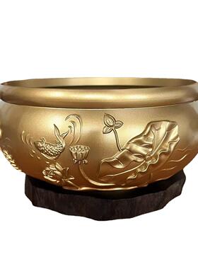 黄铜年年有余荷花聚宝盆招财摆件客厅玄关装饰乔迁礼品铜雕摆件