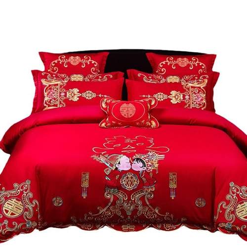新款长绒棉全棉结婚四件套高端婚庆四件套多件套床上用品一件起批