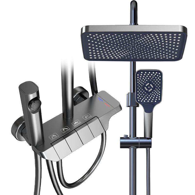 全铜花洒全套一整套家用钢琴按键空气增压硅胶大喷头淋浴花洒套装