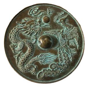 古玩杂项复古结婚铜镜新娘压腰镜龙凤铜镜婚庆圆镜子家居摆件