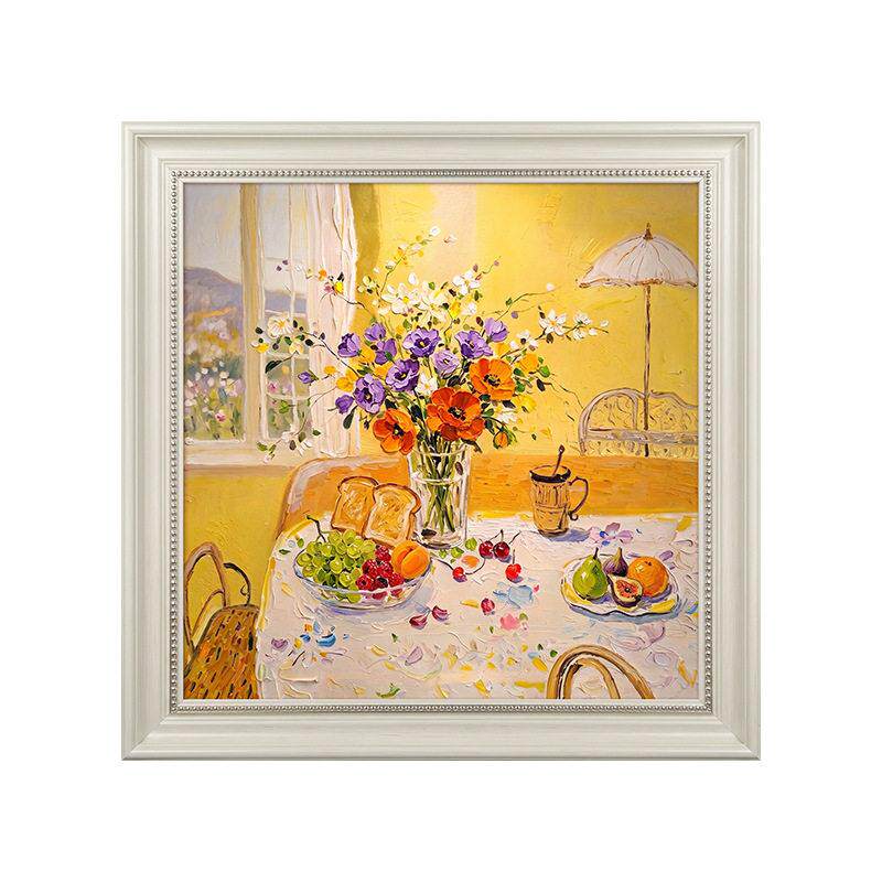 《晴窗花语》法式花卉治愈客厅清新艺术装饰画餐厅玄关奶油风挂画